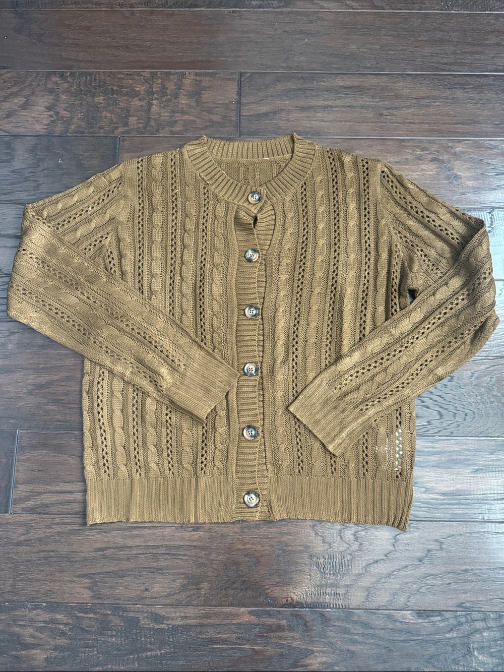 NWOT Cardigan Sweater Brown Women's  XL Openwork Button-Front